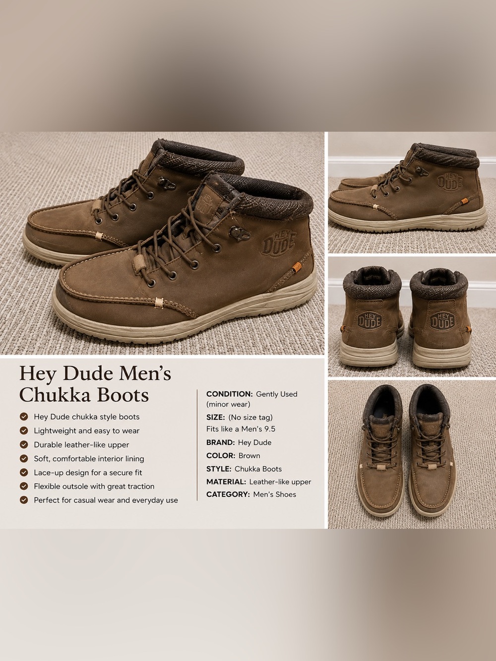 Hey Dude Men's Brown Chukka Boots with Padded Collar